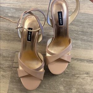 Nine West Women's Nude Ankle Strap Platform Heels